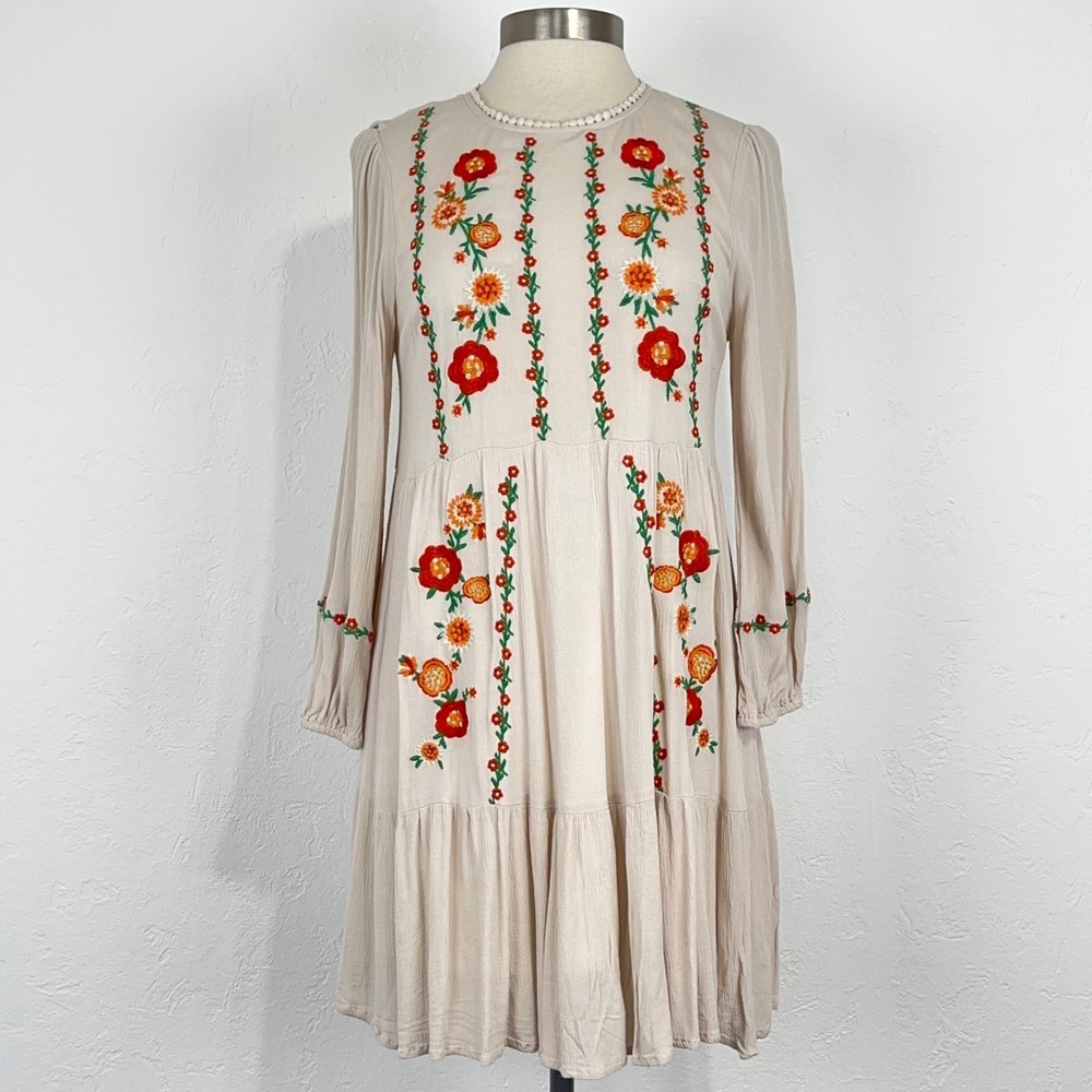 Savanna Jane Boho Folk Rustic Dress Size Small Floral Embroidered Cottagecore